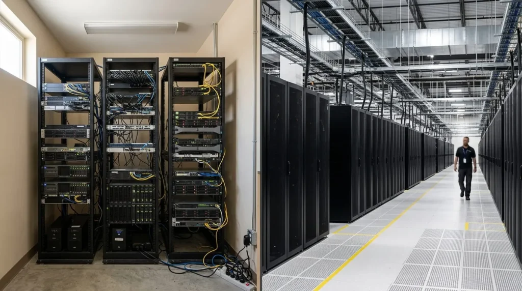Comparison of data center automation needs at small scale versus large scale facilities