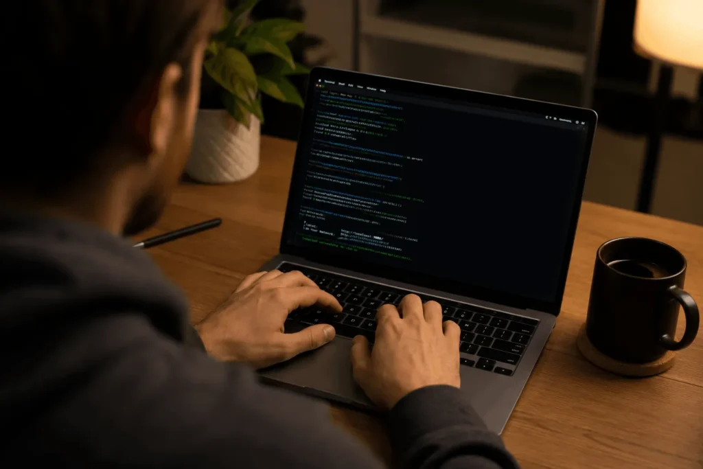 Terminal window open during a Claude Code Remote Control session on a laptop