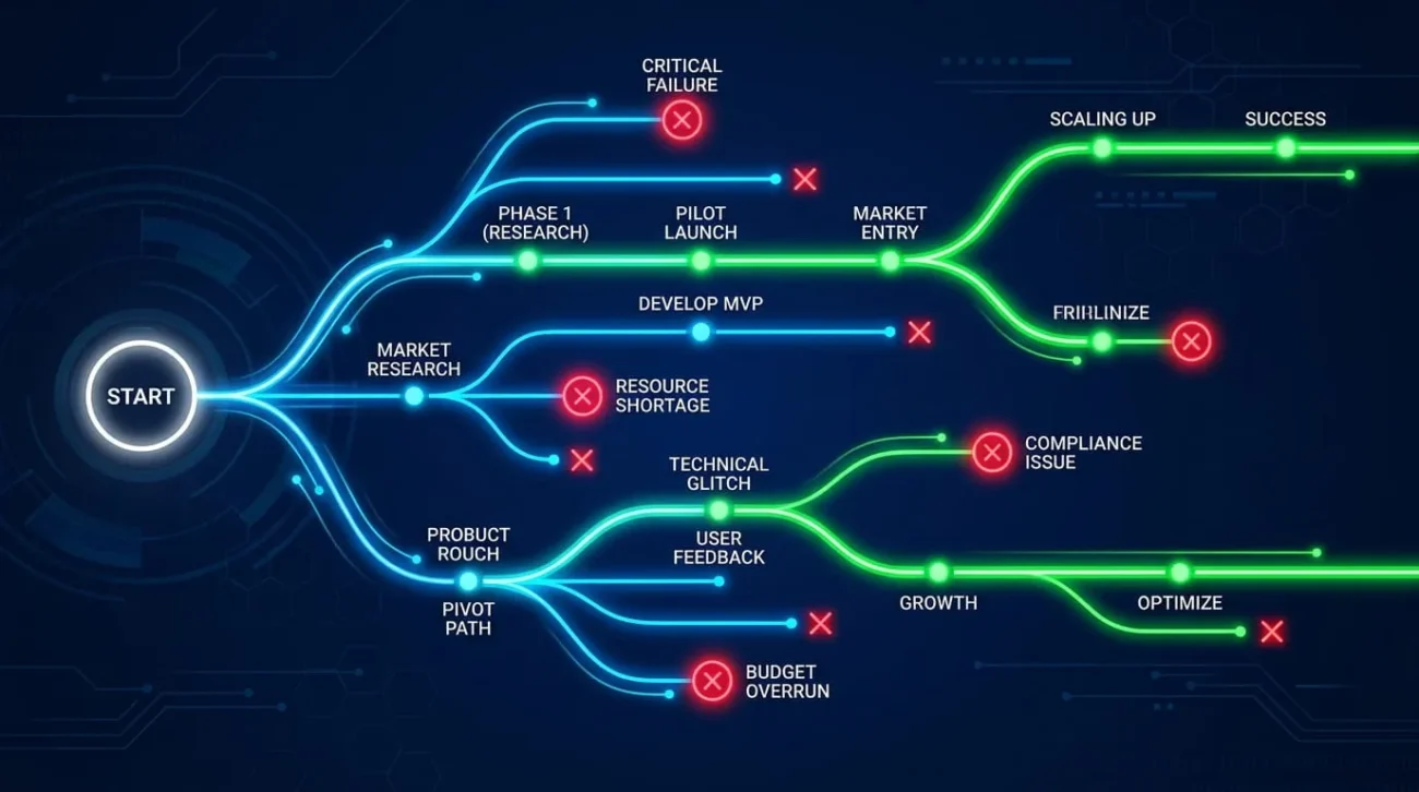 Diagram of a backtracking algorithm decision tree showing valid paths and pruned dead ends