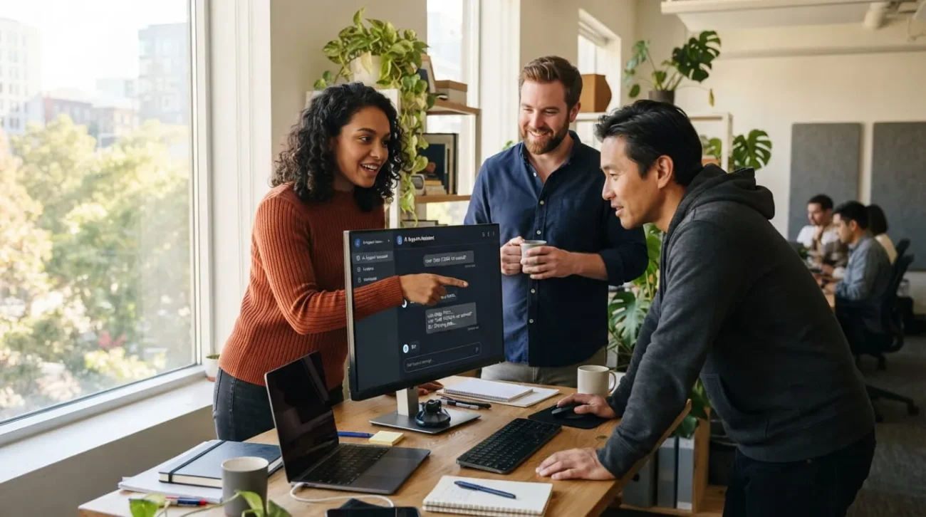 A team choosing an AI chatbot development company for their business
