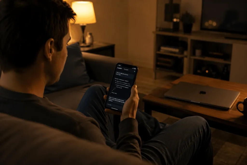 Checking a Claude Code Remote Control session from a phone on the couch