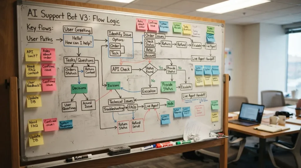 Conversation flow whiteboard from an <a href=
