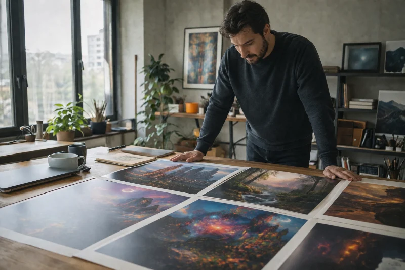 designer selecting output from the best AI art generator