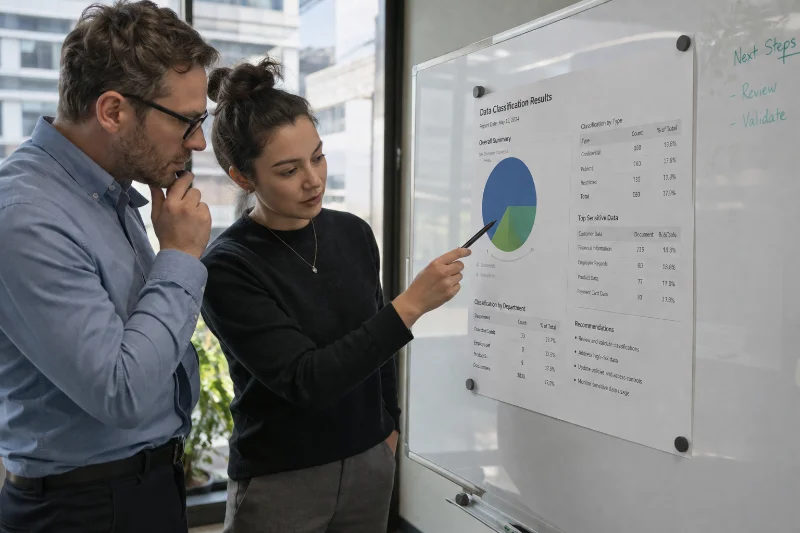 team reviewing classification output from data discovery tools