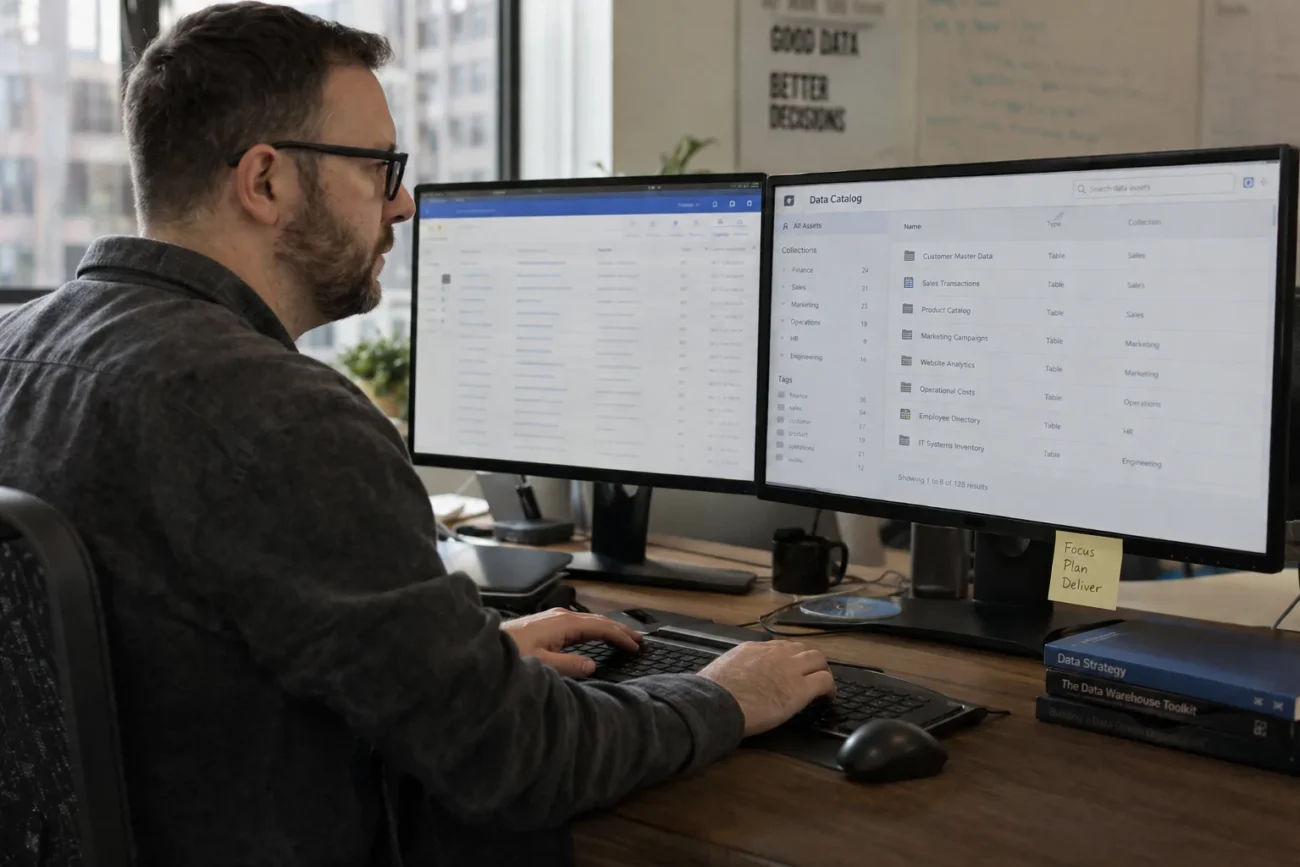 analyst reviewing results from data discovery tools on a dashboard