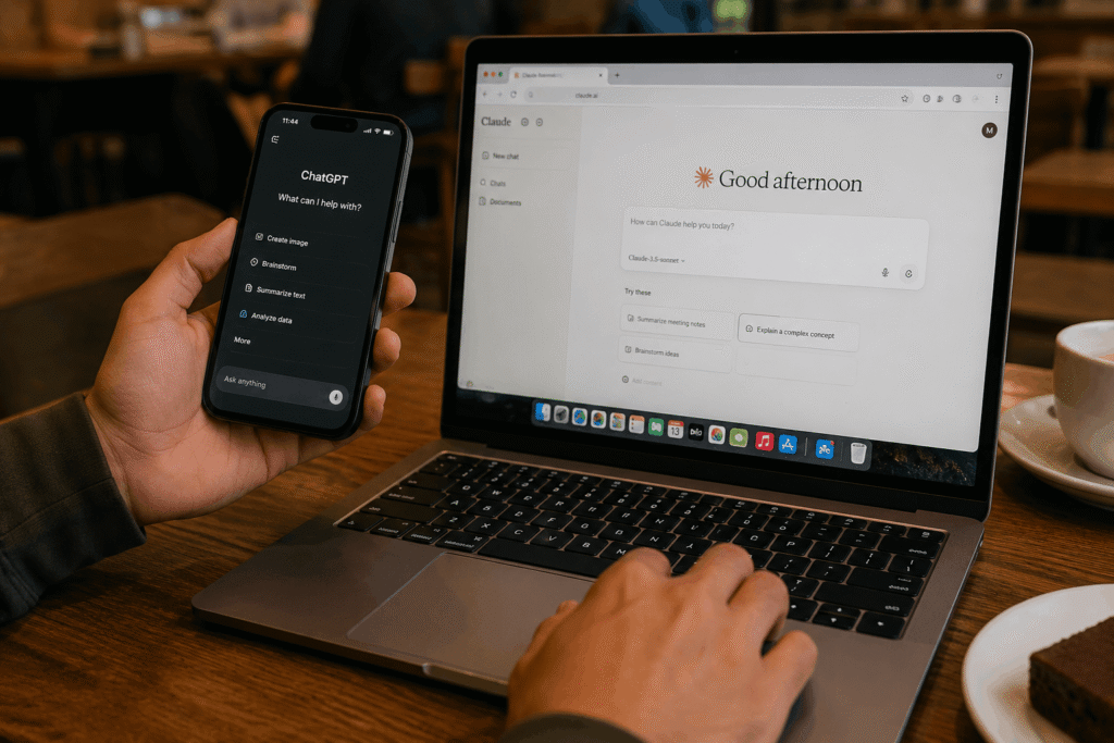 comparing openai vs chatgpt apps on phone and laptop