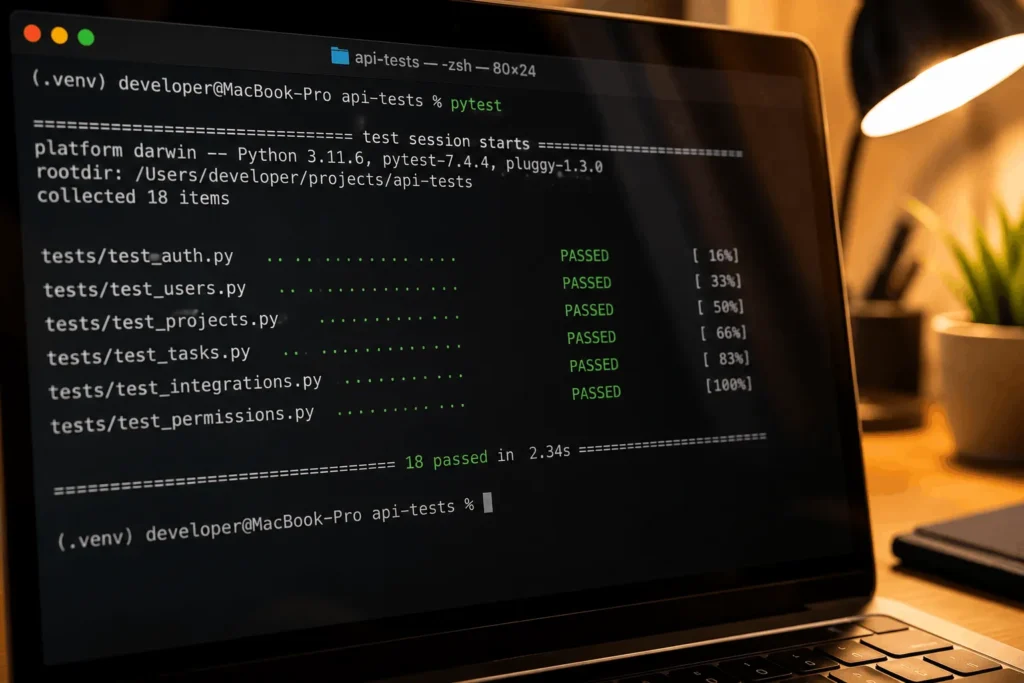 pytest terminal output reflecting python best practices for testing