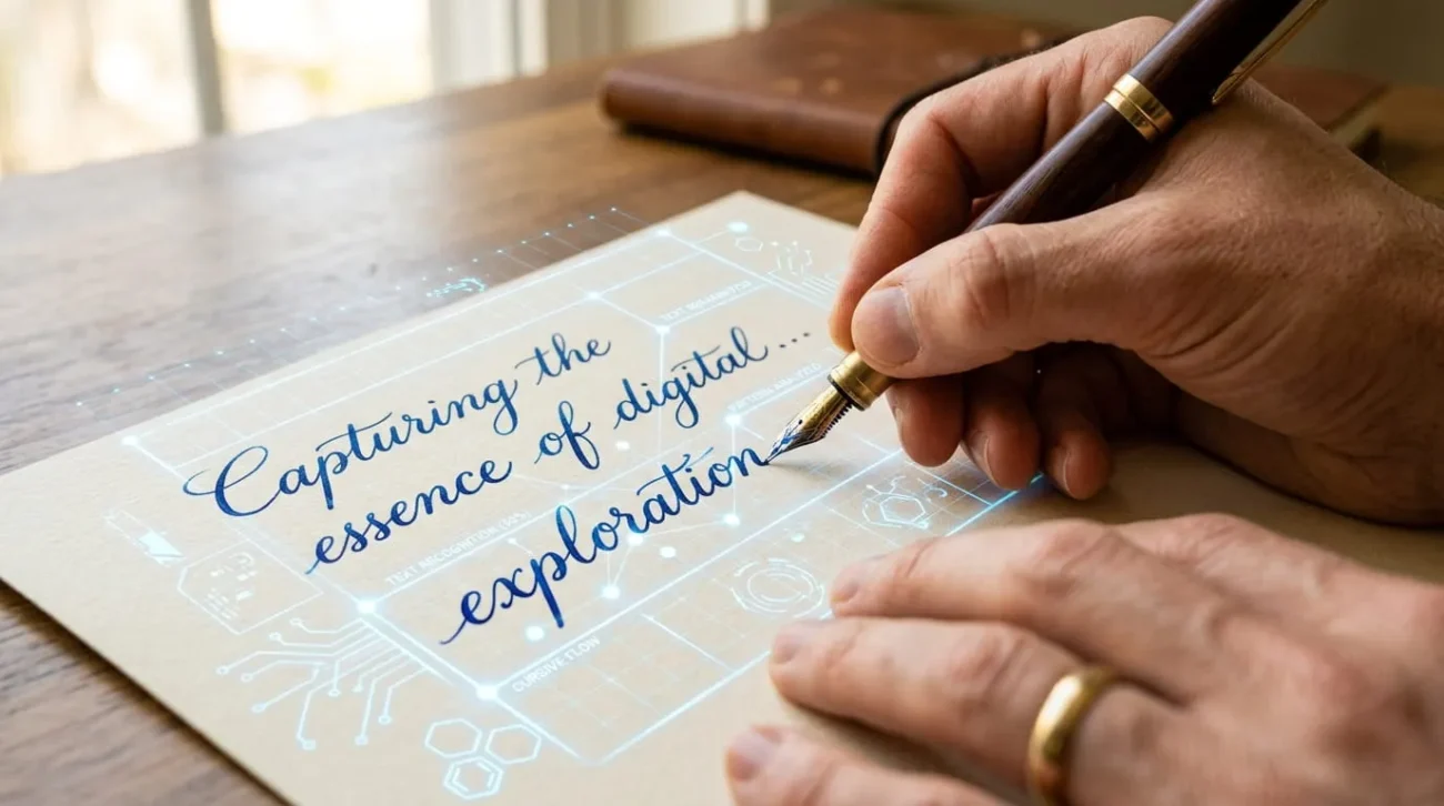A page of cursive handwriting being digitally analyzed to show how AI can read cursive text