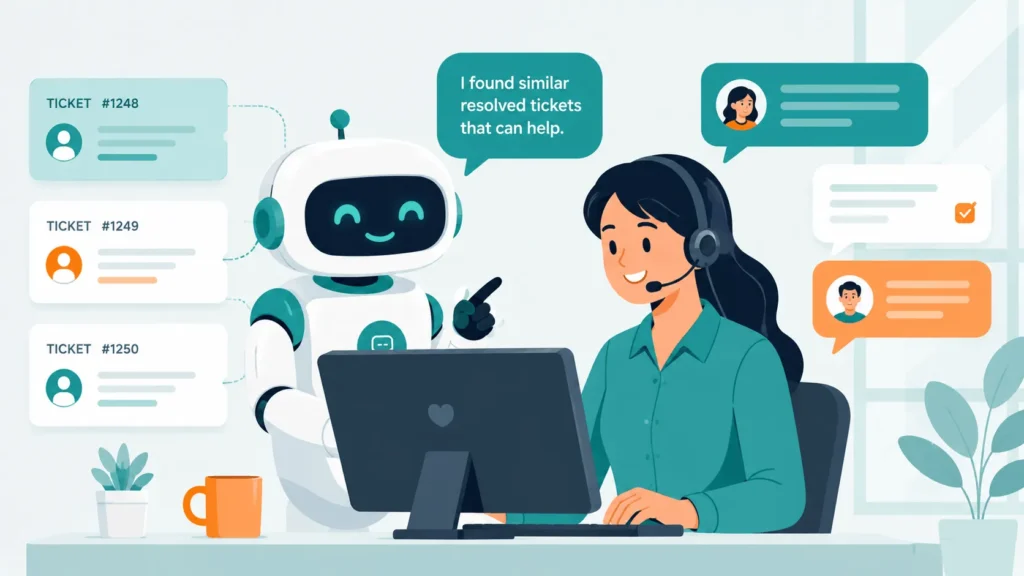 Illustration of AI-assisted support agent representing Zendesk vs Freshdesk AI tools