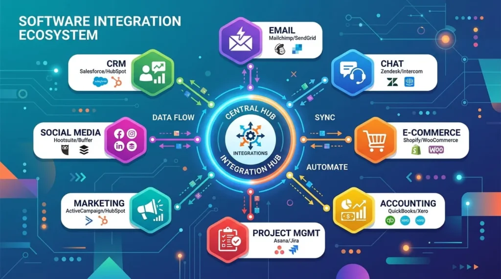 Network illustration showing integrations compared in Zendesk vs Freshdesk