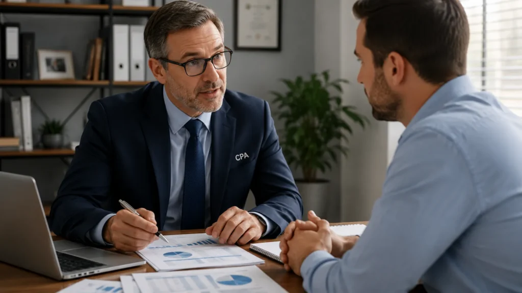 CPA advising a small business client, showing why accountants won't be replaced by AI in advisory roles
