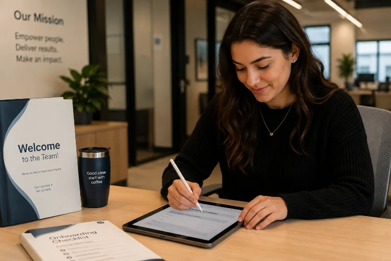 new employee completing hr automation software onboarding forms