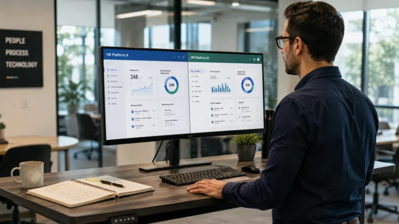 hr manager comparing hr automation software platforms
