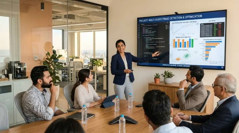 Candidate presenting a portfolio project while applying for machine learning jobs