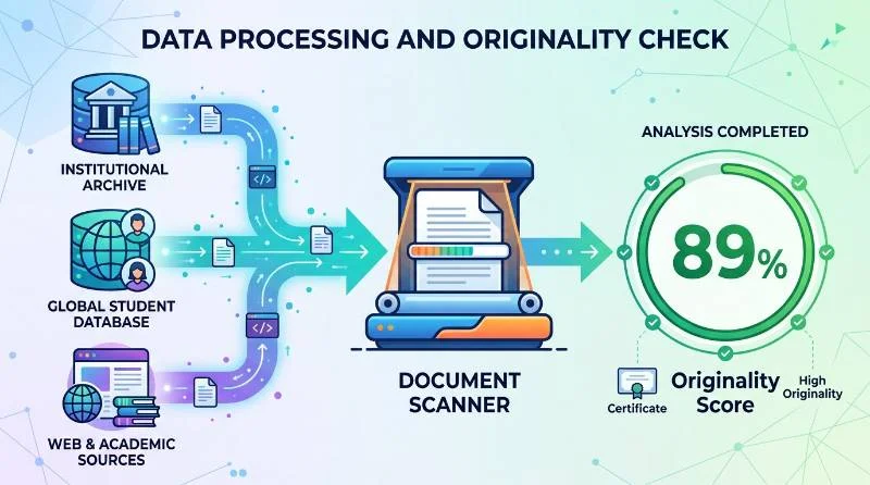 Diagram showing does SafeAssign detect AI by comparing submissions against three source databases