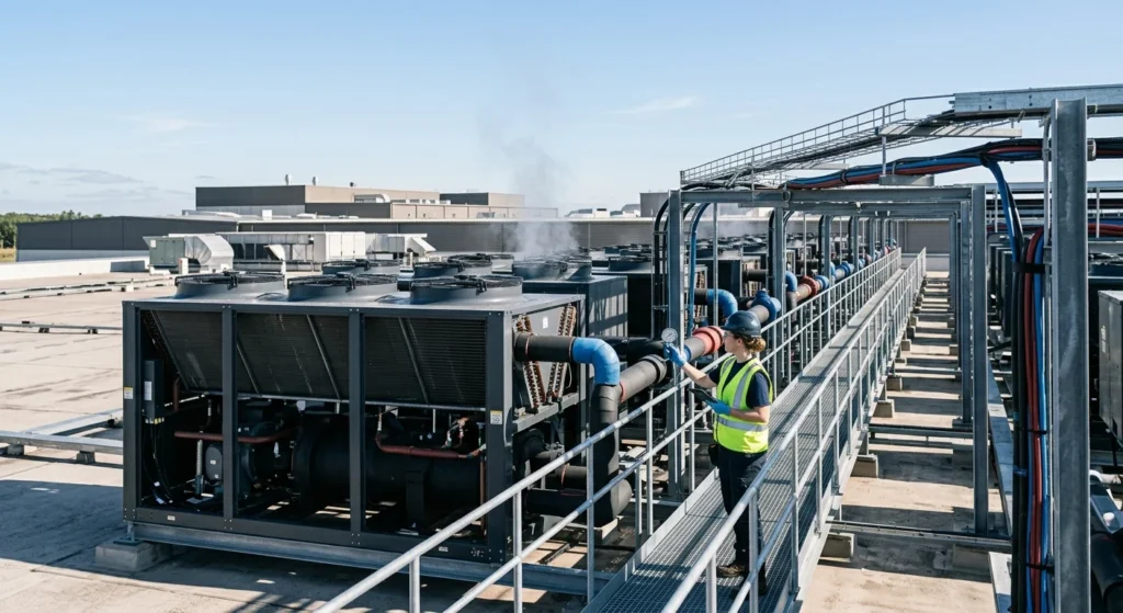 Outdoor cooling equipment at an AI data center in the United States