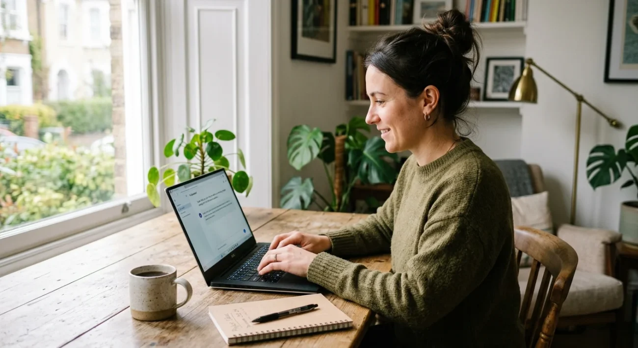 Woman learning how to use Copilot on a Windows laptop at her desk